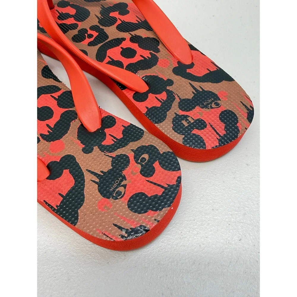 Coach Leopard Flip Flops Orange Red Black Turnlock Sandals 7 8